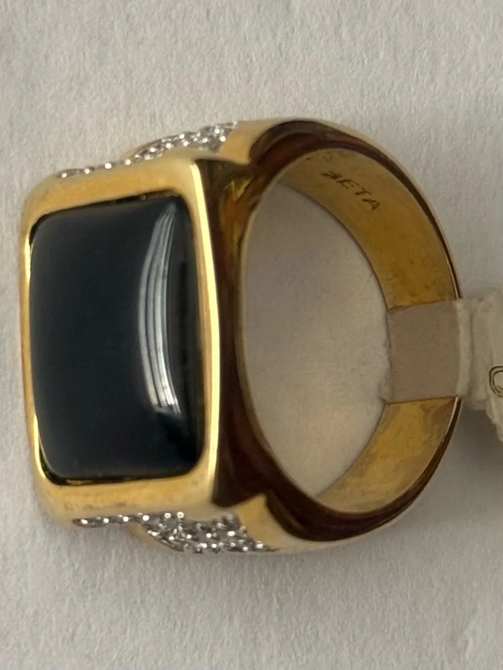 Gold Tone Size 9 Men's Black Onyx Square Seta Signed Ring